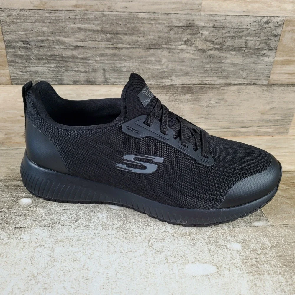 Skechers 77222 Womens Work Shoes Sz 9 Black Relaxed Fit Squad Slip Resistant